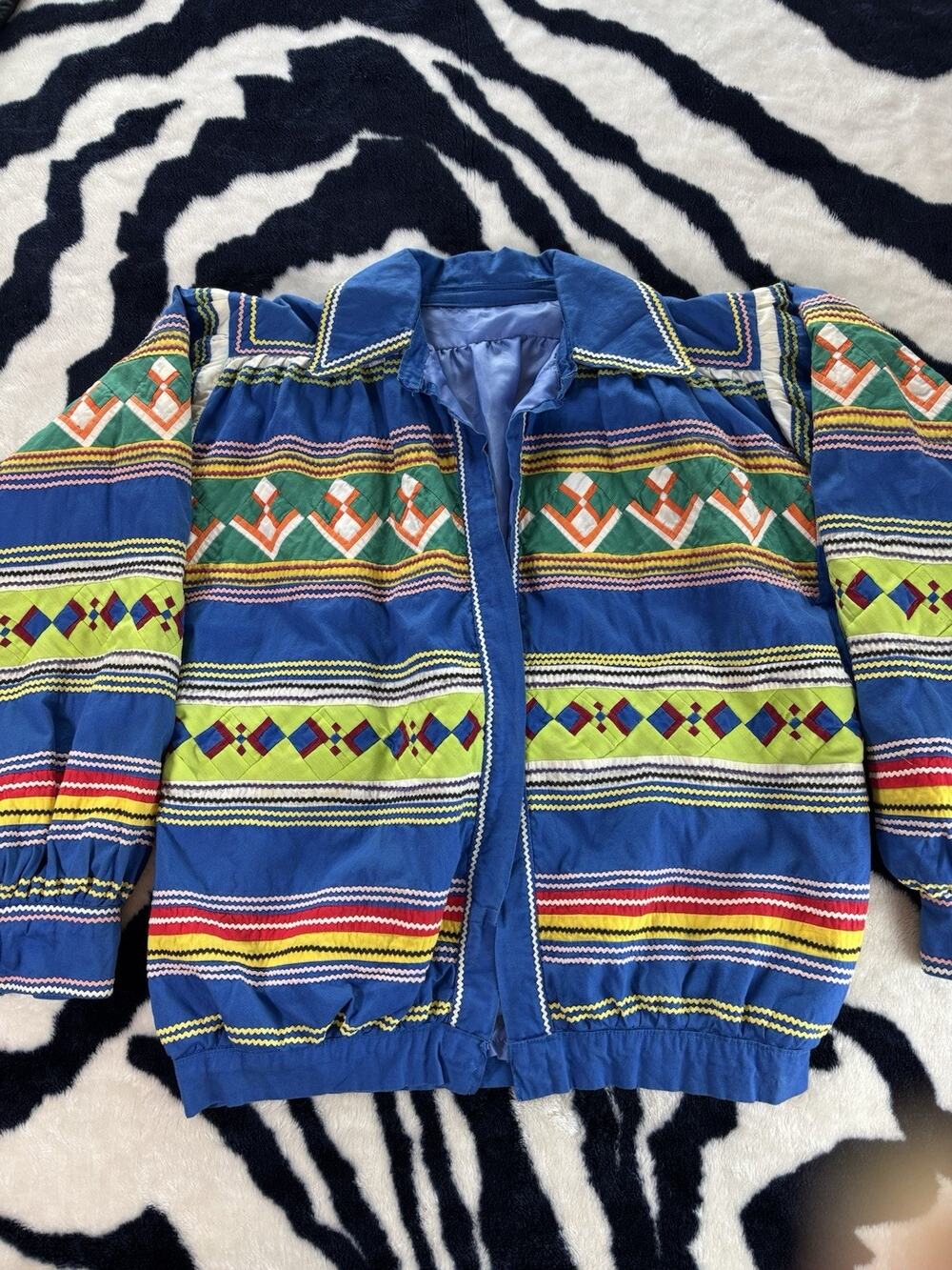 Vintage Unisex Handmade Seminole American-Indian Patchwork Ric-Rac Jacket XL